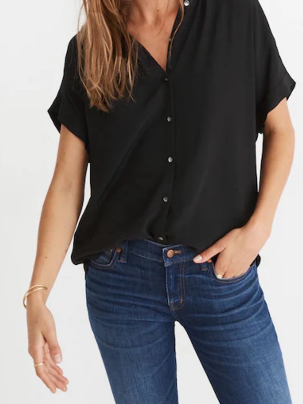 Madewell Black Short-Sleeve Button-Up Top